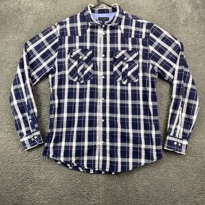 Silver Jeans Co. Mens‎ L Plaid Long Sleeve Button Up Shirt Western Pockets